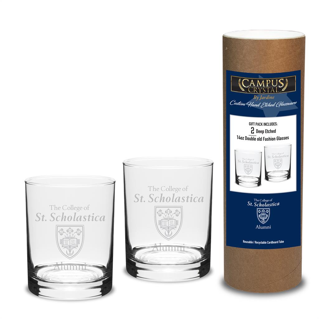 Campus Crystal 14 oz. Double Old Fashion Alumni Glasses Canister Set