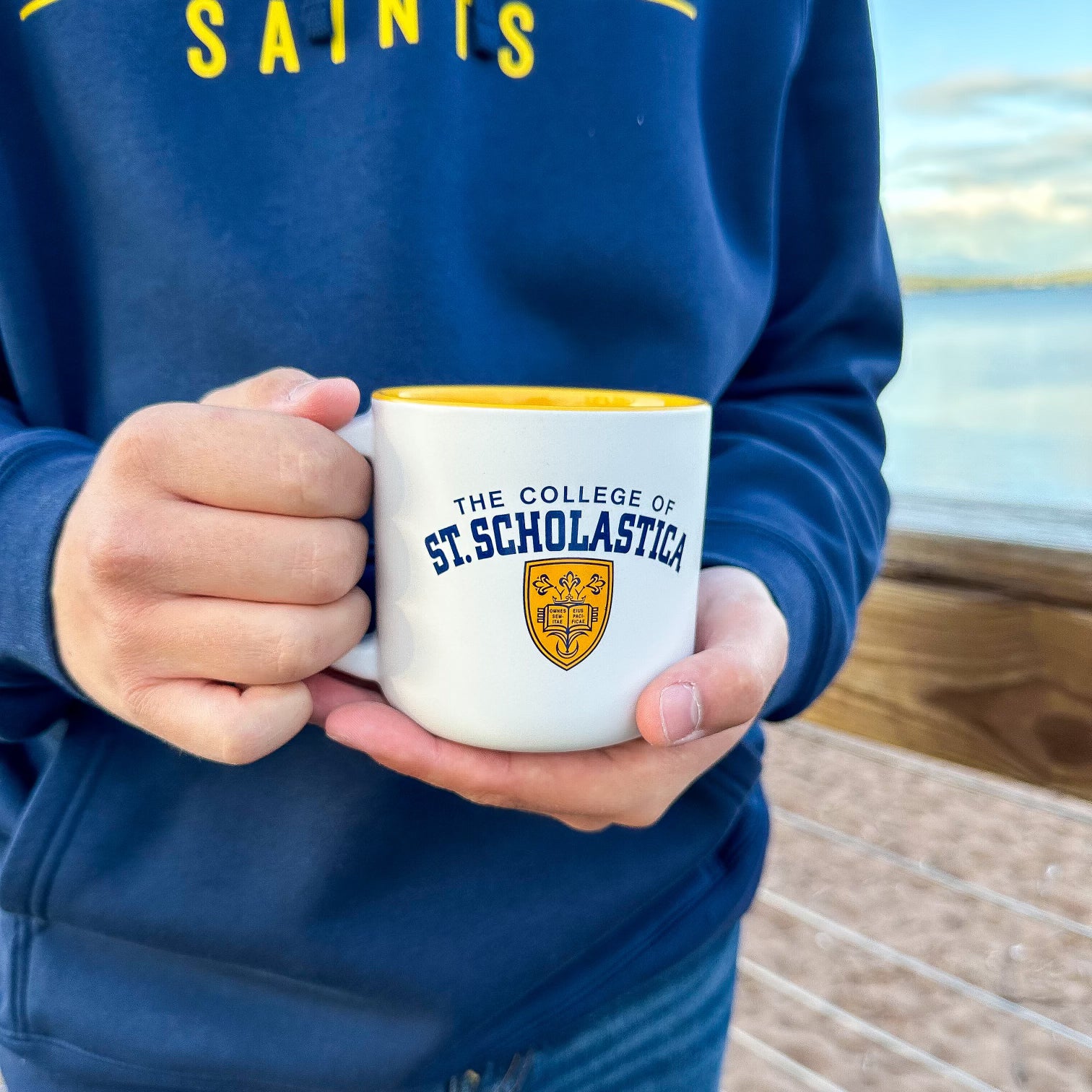 Matte White Minolo Mug with Yellow Interior- 14 oz.