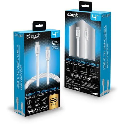 4 FT USB-C to USB-C, Round Cable - White