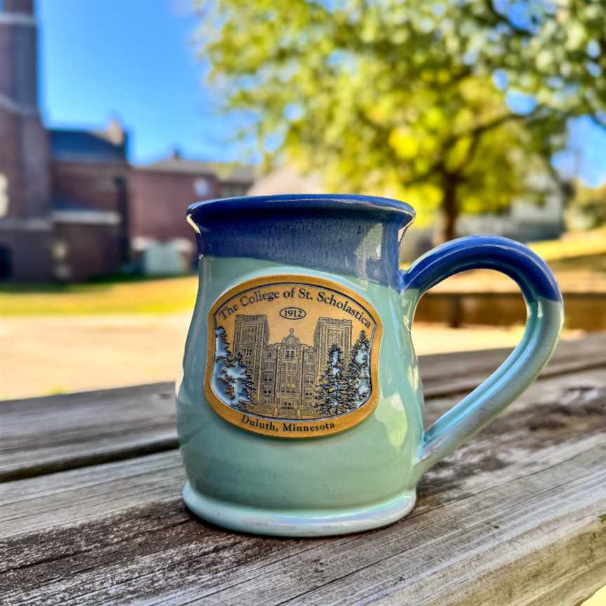 Deneen Pottery Tall Belly Coffee Mug - Aqua/Blue/White