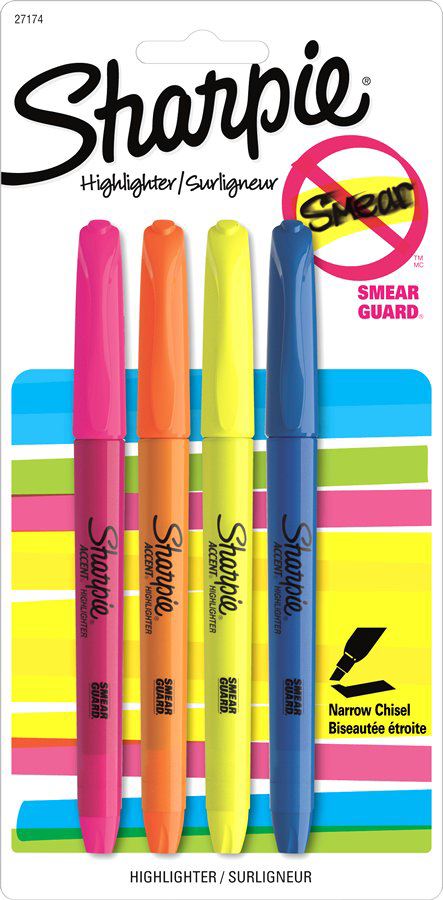 Highlighter Sharpie Accent Asst 4/cd