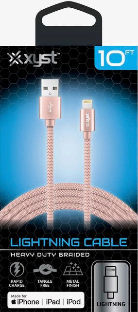 10 FT Braided USB Apple Lightening Cable - Rose Gold