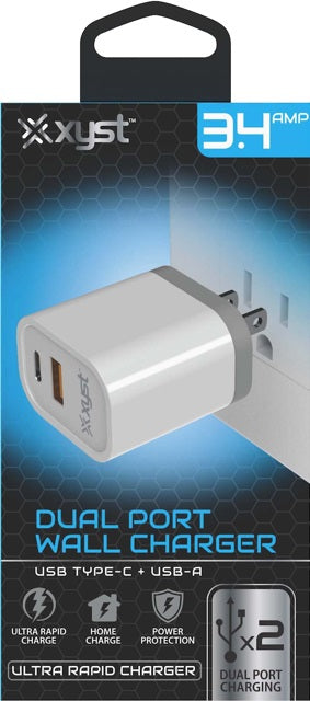 3.4 AMP 1 USB & 1 USB-C Wall Charger - White