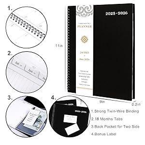 Black Monthly Planner 2025–2026 – 18-Month Edition