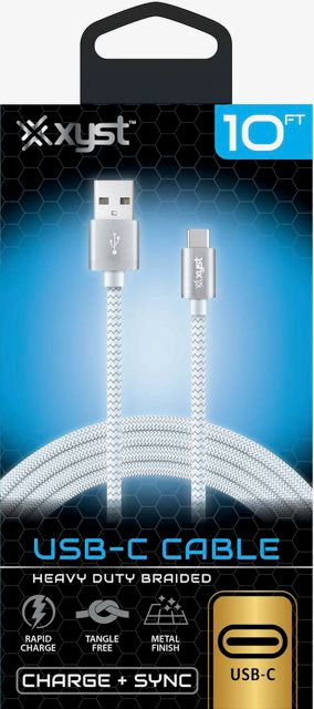 10 FT Braided USB Apple Lightening Cable - White
