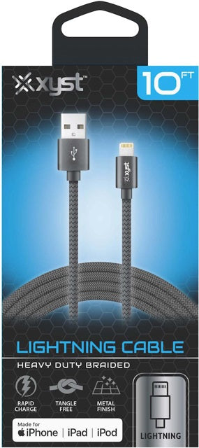 10 FT Braided USB Apple Lightening Cable - Black