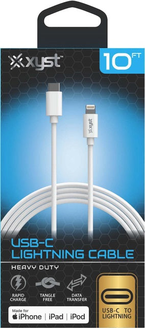 10 FT Braided USB-C 2.0 to USB-A, 2.4A, HD Braided Cable, White
