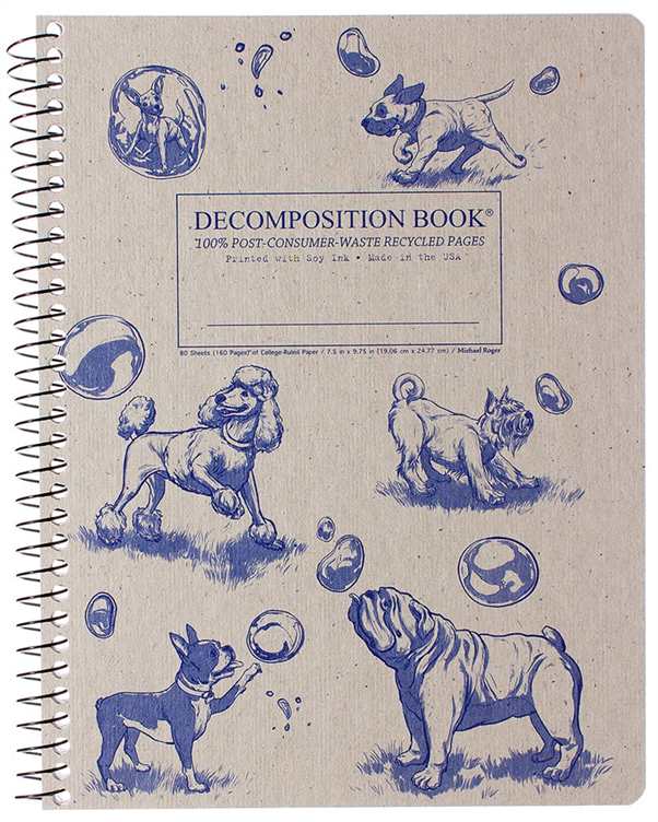 Recycled Notebook | 100% Post Consumer Waste | Dogs and Bubbles Decomposition Book