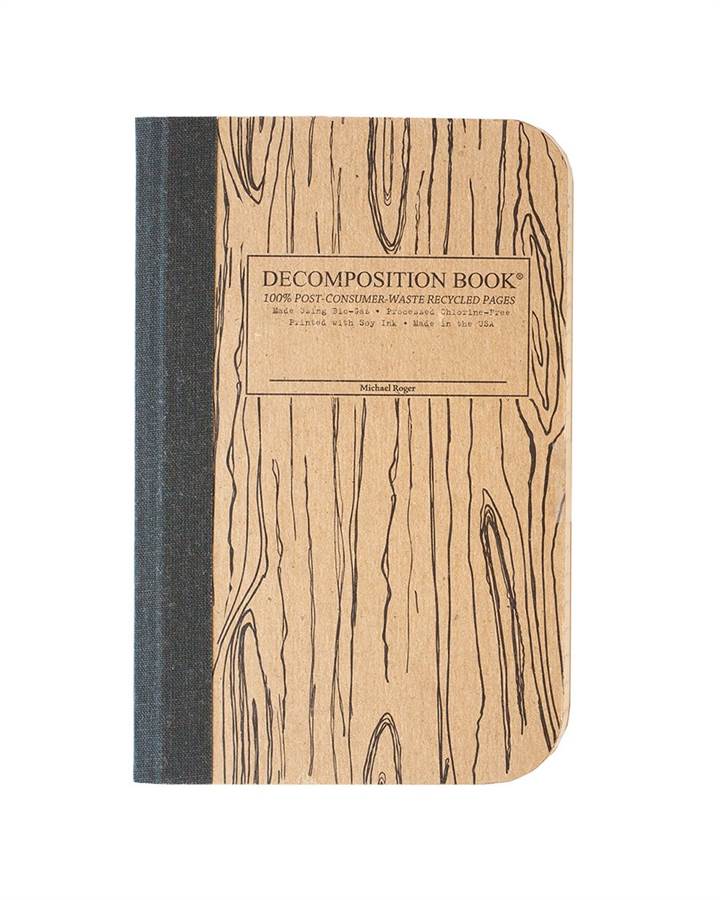 Recycled Notebook | 100% Post Consumer Waste | Woodgrain Decomposition Book | Pocket Sized