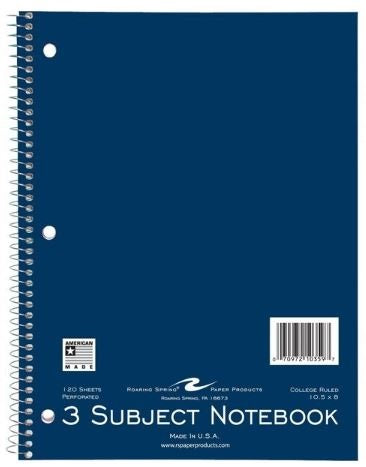Roaring Springs 3 Subject Notebook - 120 Sheets